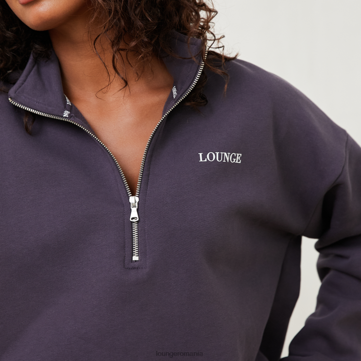 Lounge îmbrăcăminte femei pullover oversized cu fermoar, esențial H84P874 albastru afumat