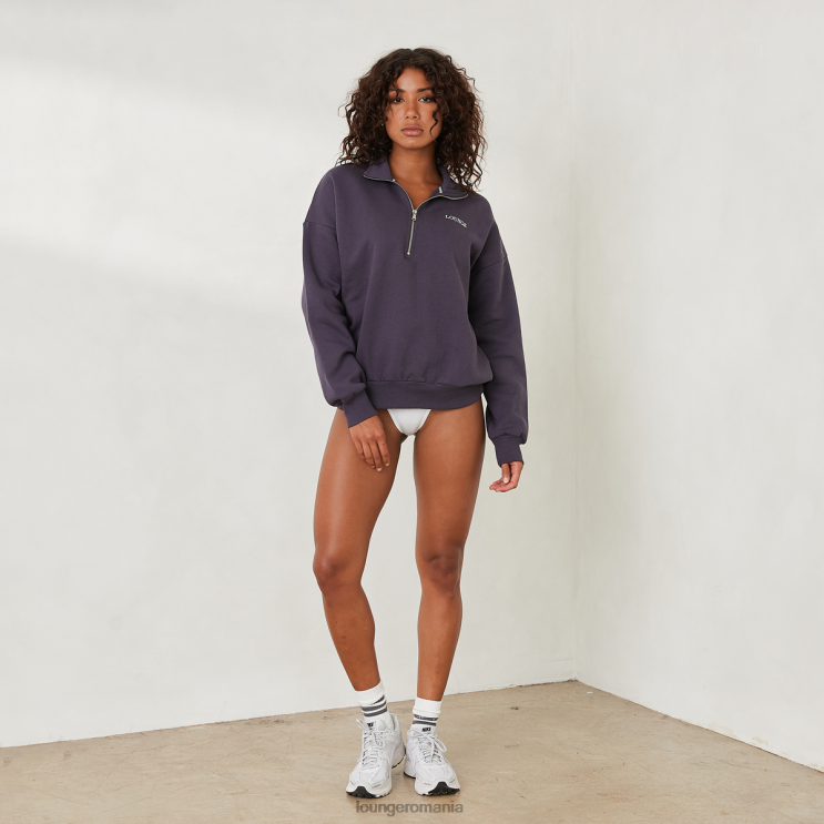 Lounge îmbrăcăminte femei pullover oversized cu fermoar, esențial H84P874 albastru afumat