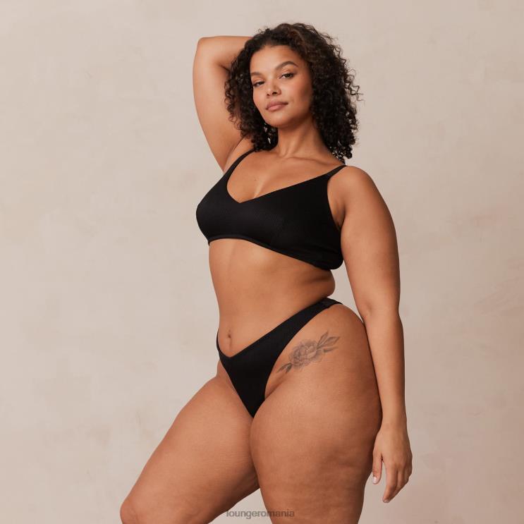 Lounge lenjerie femei Set sutien triunghi cu nervuri și tanga/slip H84P233 negru