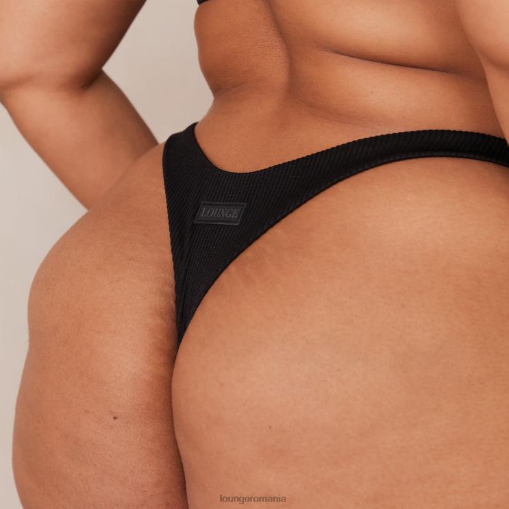 Lounge lenjerie femei Set sutien triunghi cu nervuri și tanga/slip H84P233 negru