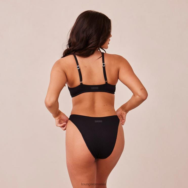 Lounge lenjerie femei Set sutien triunghi cu nervuri și tanga/slip H84P233 negru