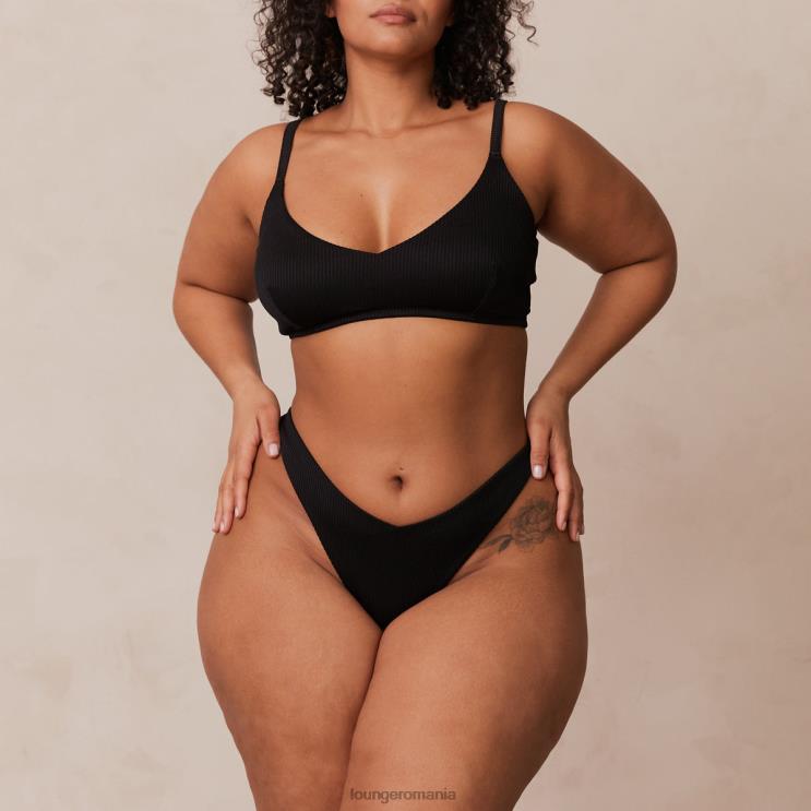 Lounge lenjerie femei Set sutien triunghi cu nervuri și tanga/slip H84P233 negru