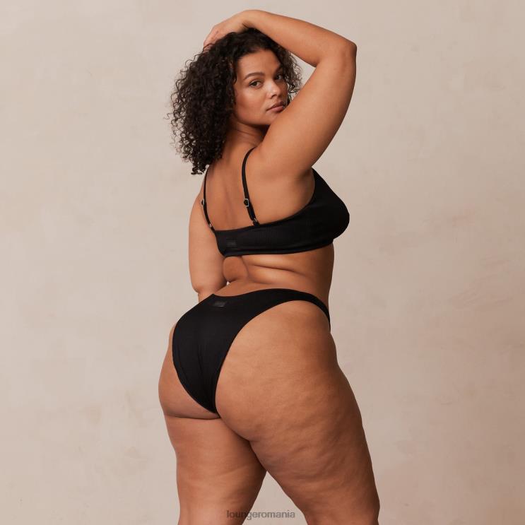 Lounge lenjerie femei Set sutien triunghi cu nervuri și tanga/slip H84P233 negru