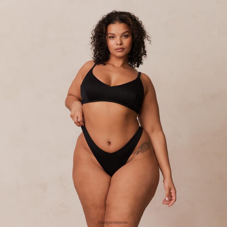 Lounge lenjerie femei Set sutien triunghi cu nervuri și tanga/slip H84P233 negru