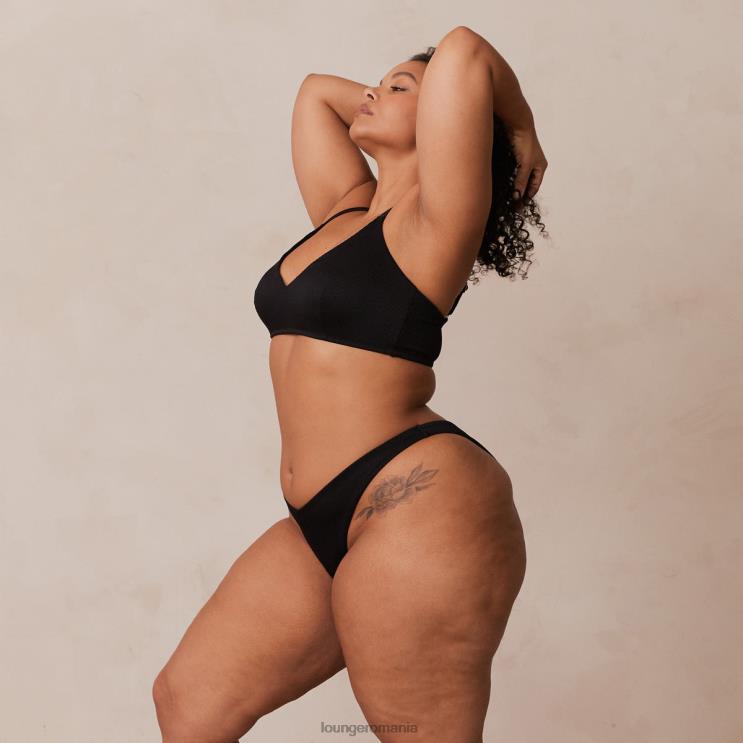 Lounge lenjerie femei Set sutien triunghi cu nervuri și tanga/slip H84P233 negru