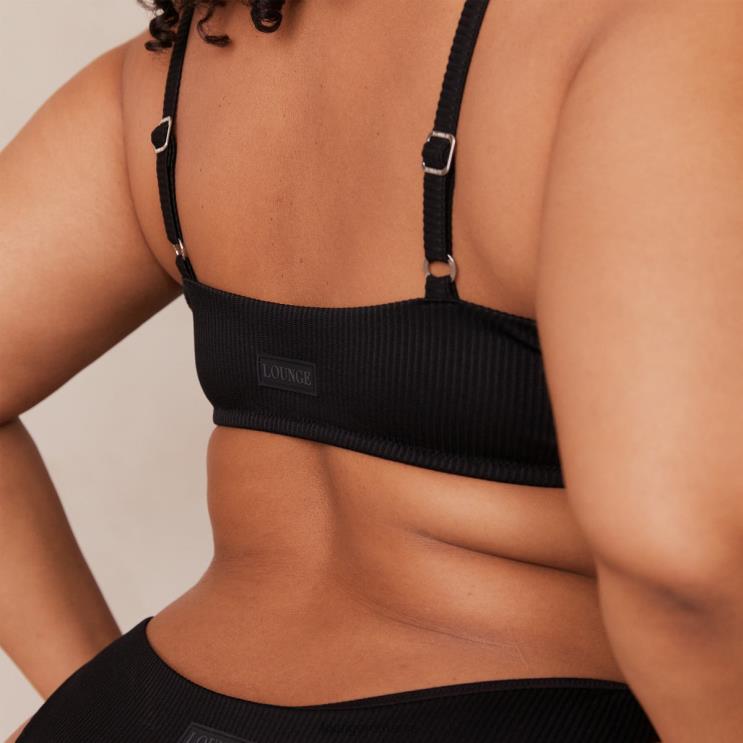 Lounge lenjerie femei Set sutien triunghi cu nervuri și tanga/slip H84P233 negru