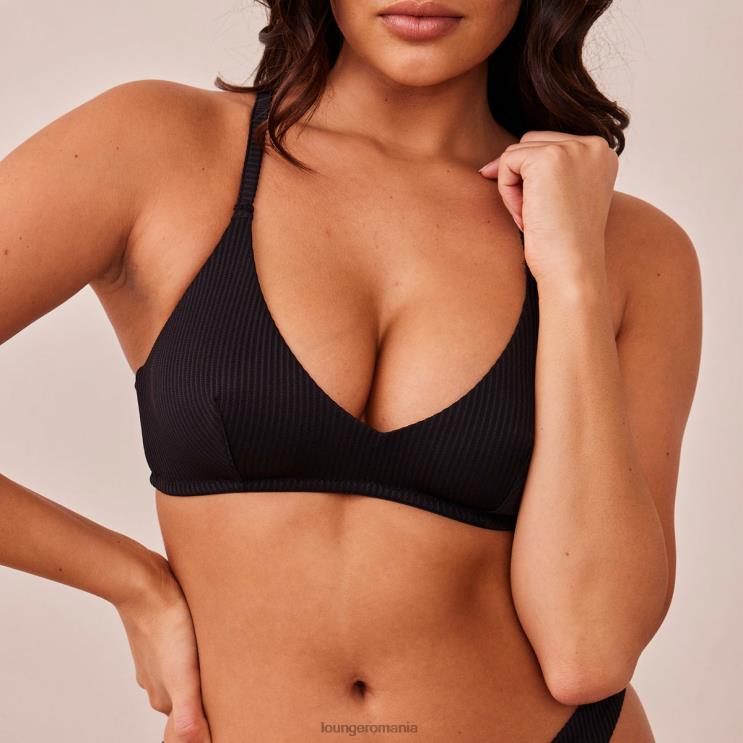 Lounge lenjerie femei Set sutien triunghi cu nervuri și tanga/slip H84P233 negru