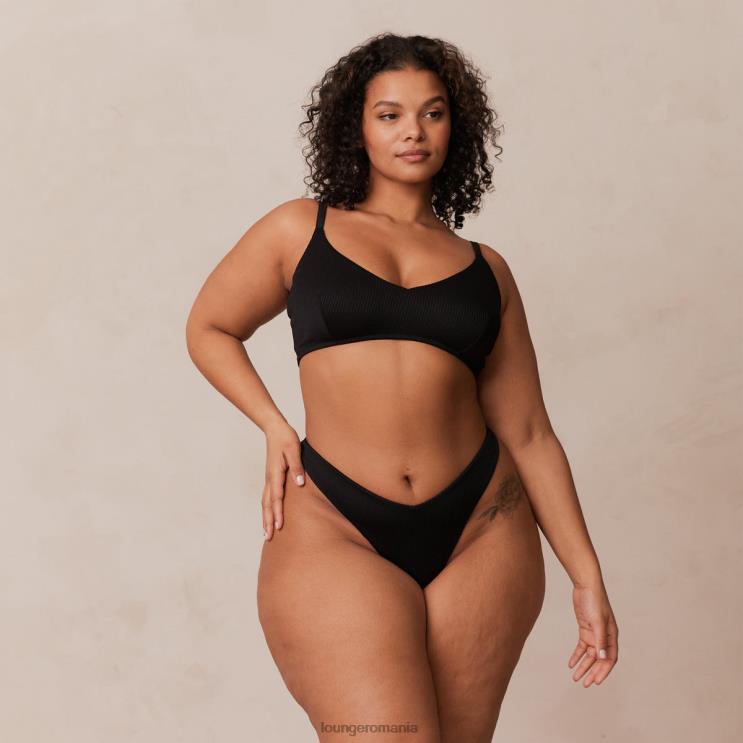 Lounge lenjerie femei Set sutien triunghi cu nervuri și tanga/slip H84P233 negru