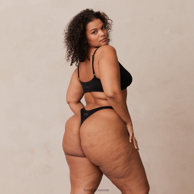 Lounge lenjerie femei Set sutien triunghi cu nervuri și tanga/slip H84P233 negru