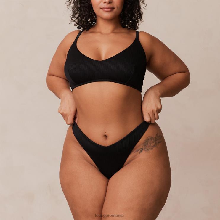 Lounge lenjerie femei Set sutien triunghi cu nervuri și tanga/slip H84P233 negru